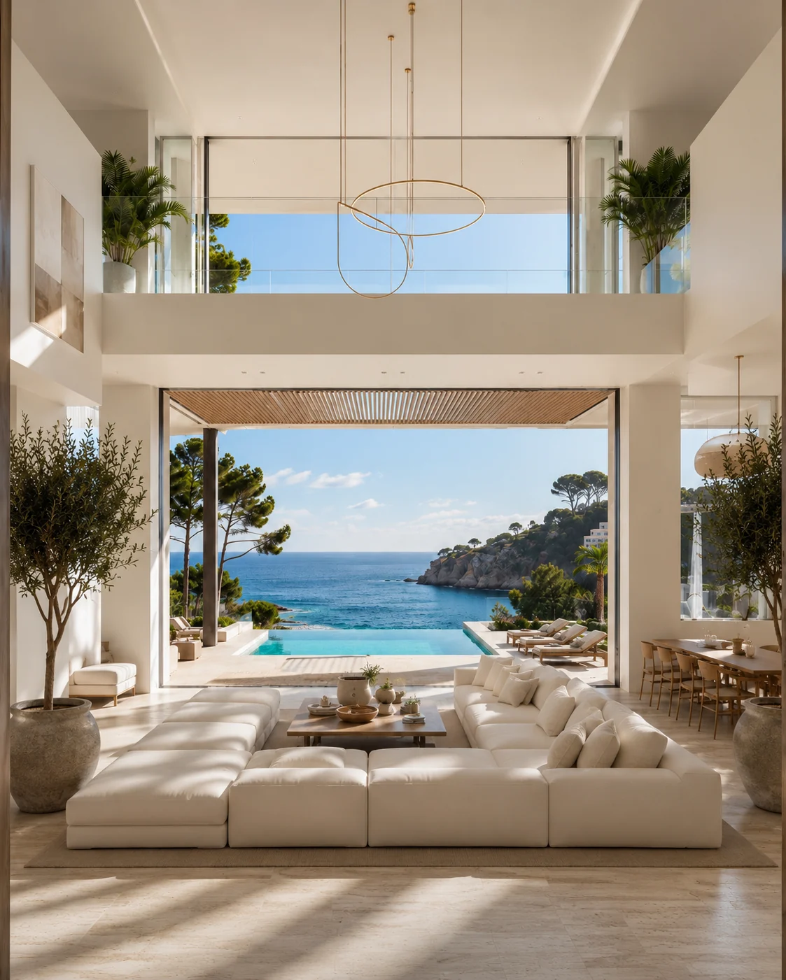 Large-scale living room with panoramic sea view