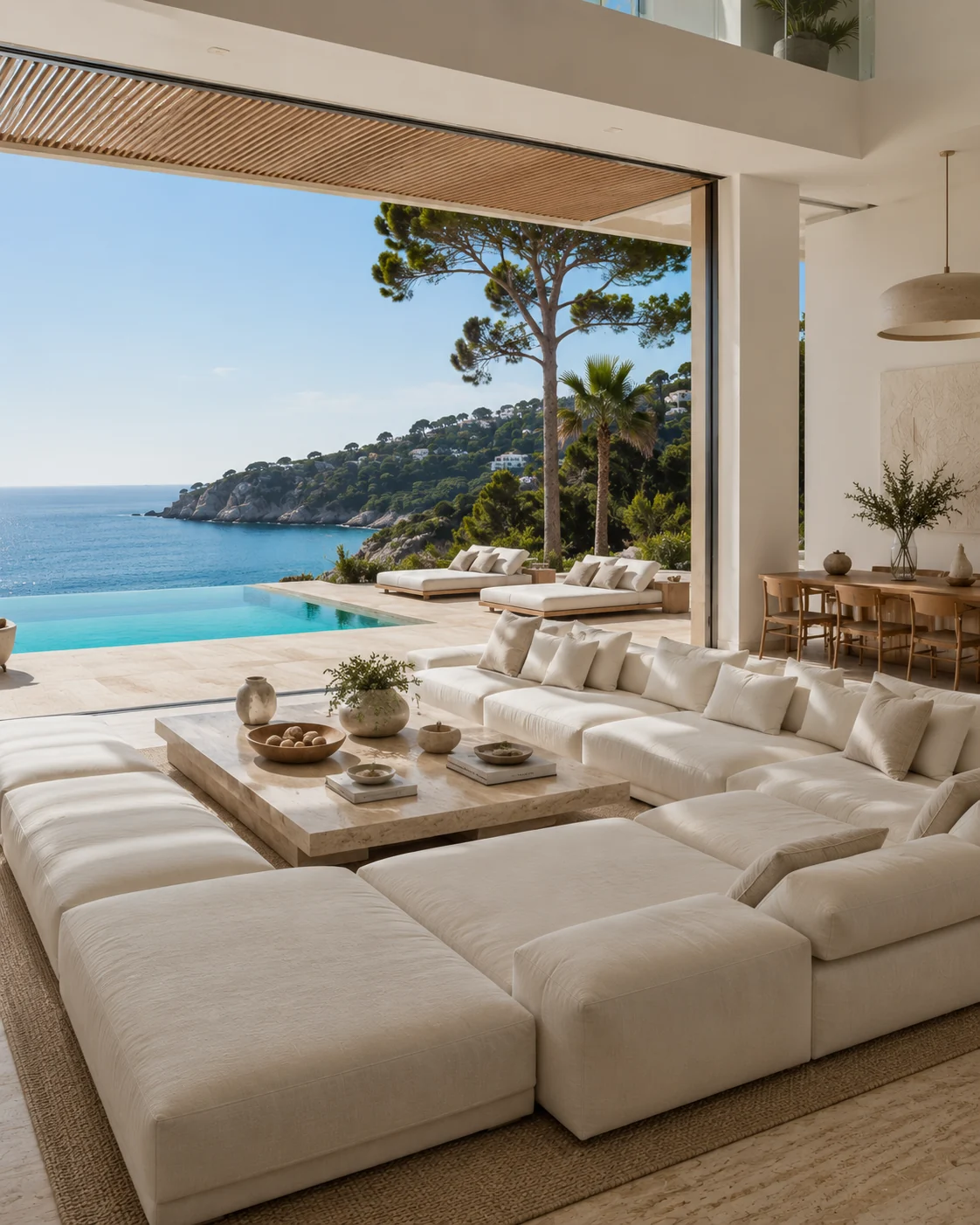 Sunlit Mediterranean villa with an infinity pool overlooking the sea